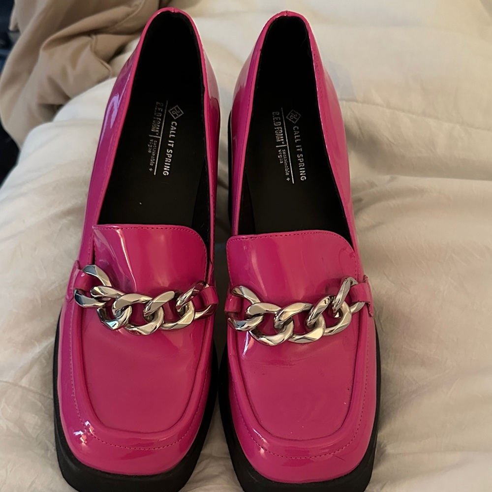 Call It Spring Fuchsia Chain Loafers